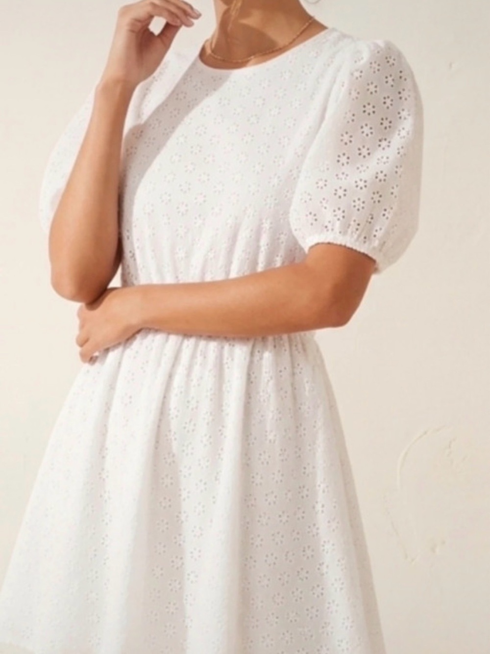 Forever 21 White Eyelet Puff Sleeve Midi Dress